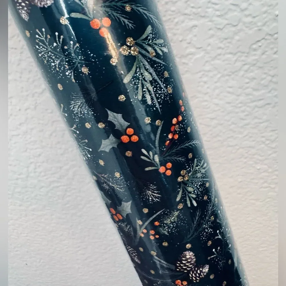 Christmas Holly Forest Botanical Glitter Holiday Wrapping Paper Roll Gift Wrap